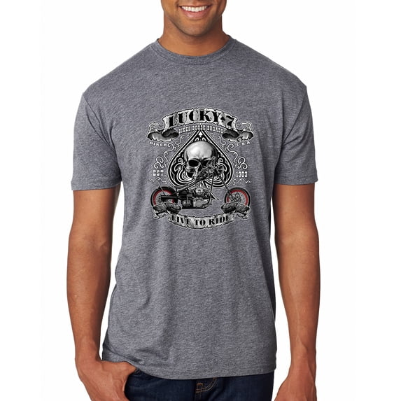 Lucky 7 Live to Ride Bikes Booze Broads USA Est 1903 | Mens Fashion Premium Tri Blend T-Shirt, Premium Heather, Medium