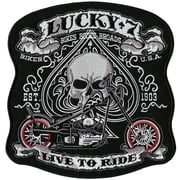 Lucky 7 Skull Patch 10.5" | "Live to Ride" Old School Spade Skeleton | Large Embroidered Iron On - by Nixon Thread Co.