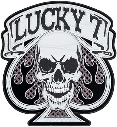 Lucky 7 Skull & Spade Patch, Biker Back Patches