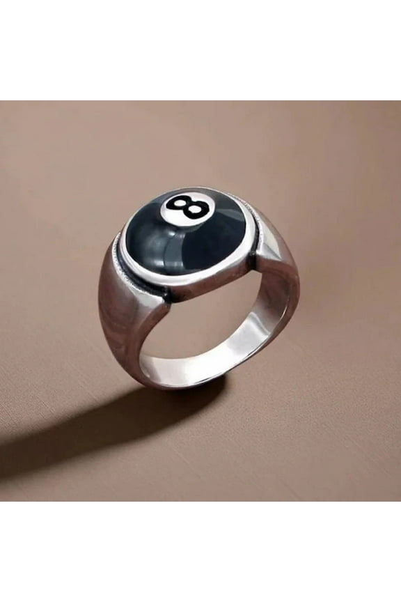 Lucky 8 Ball Pool Ball Ring, Men's Stainless Steel Billiard 8 Ball Ring, Number Black 8 Eight Pool Billiard Ring, Retro Billiards Men's Ring, Cute Gifts for Boyfriend Pool Player