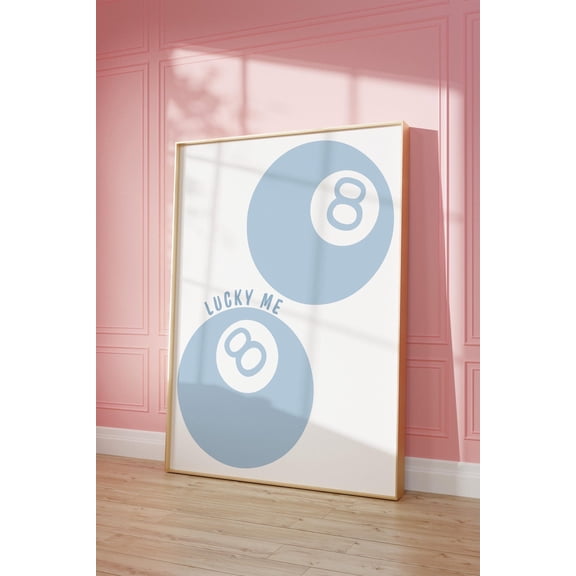 Lucky 8 Ball Poster, Light Blue Lucky Me Poster, Preppy Dorm Room Decor, Cute Trendy Wall Art, College Apartment Aesthetic, 256, Unframed Poster Size 12x18