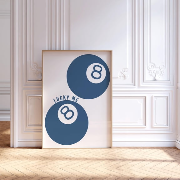 Lucky 8 Ball Poster, Navy Blue Lucky Me Poster, Preppy Dorm Room Decor, Cute Trendy Wall Art, College Apartment Aesthetic, 292, Unframed Canvas Size 24x36