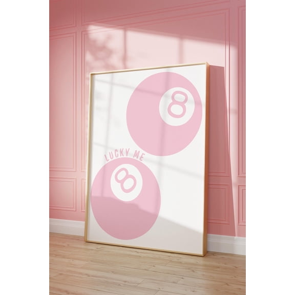 Lucky 8 Ball Print, Light Pink Lucky Me Poster, Preppy Dorm Room Decor, Cute Trendy Wall Art, College Apartment Aesthetic,, Unframed Poster Size 12x18