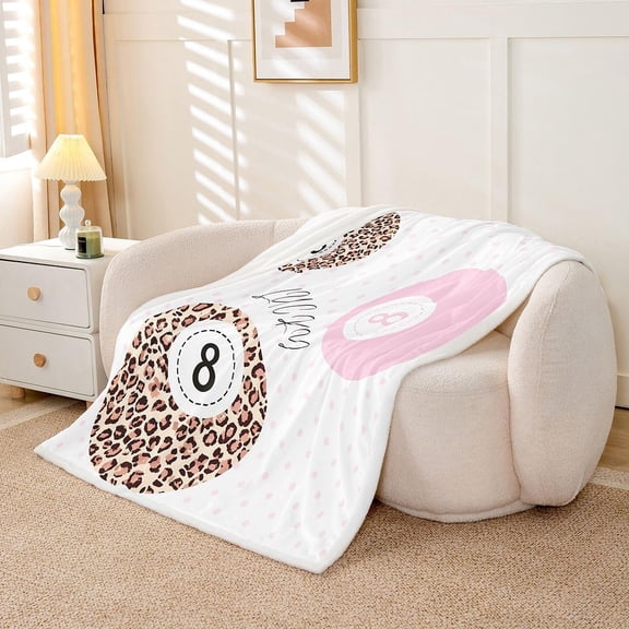 Lucky 8 Ball Sherpa Blanket Plush Fuzzy Polka Dots Leopard Print Fleece Throw Blanket Boys Girls Y2K Trendy Preppy for Bed Couch Chair Living Room Brown Pink Bedroom Decor 30" x 40"
