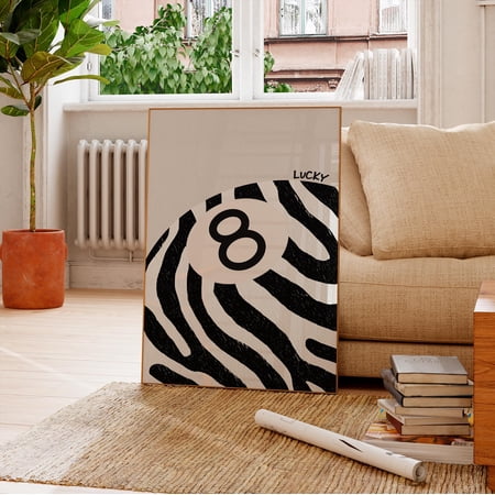 Lucky 8 Ball Zebra Print, Pool Billiards Wall Art, Retro Dopamine Poster | Living Room, Game Room, Man Cave | Housewarming Gift for Him, Poster Only