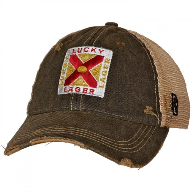 Lucky 857782 Lucky Lager Vintage Logo Distressed Trucker Hat