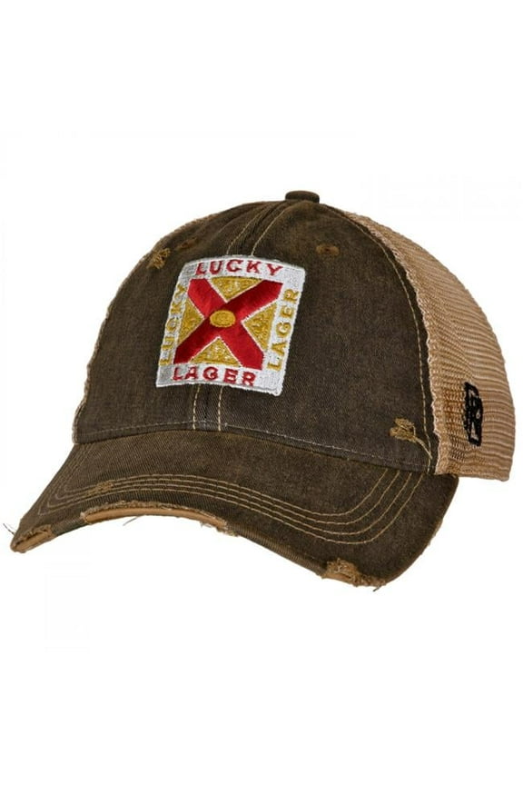 857782 Lucky Lager Vintage Logo Distressed Trucker Hat