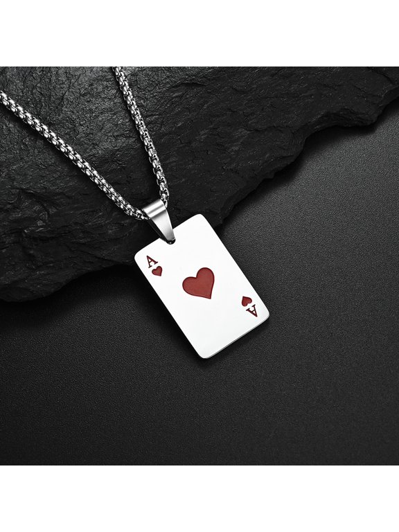 Lucky Ace of Hearts Card Men's Necklace Stainless Steel Jewelry