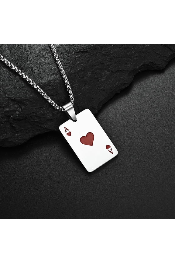 Lucky Ace of Hearts Card Men's Necklace Stainless Steel Jewelry