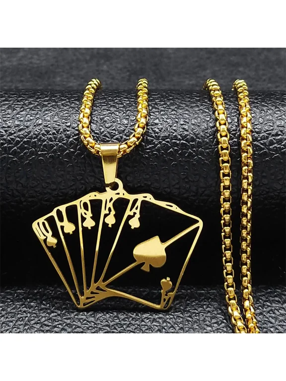 Lucky Ace of Spades Playing Card Pendant Necklace, 14K Gold Filled Casino Fortune Statement Jewelry