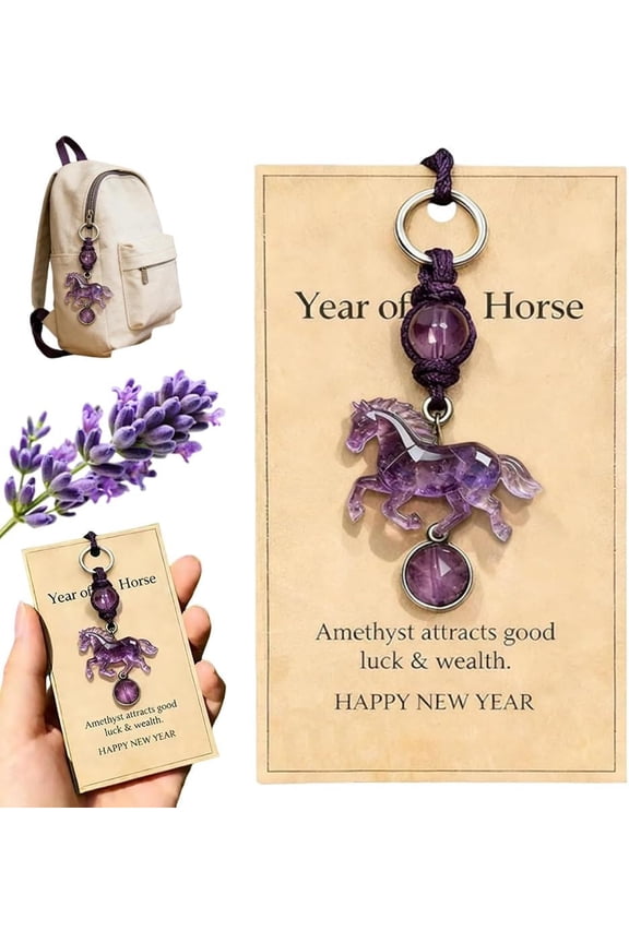 Lucky Amethyst Crystal Horse Keychain, A Symbol of Wisdom & Success, Amethyst Horse Charm, Good Luck Gift
