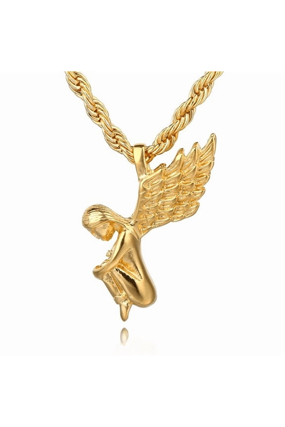 Lucky Angel feather Necklace Beautiful Goddess Necklace 14K Yellow Gold Pendant Necklace Fashion Jewelry Vintage Women Men