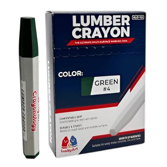 Lucky Art Crayonology Lumber Crayons – Green, Pack of 12 | Hexagonal Construction Marking Crayons for Wood, Concrete, Asphalt, Metal | Durable, Smudge-Free, Break-Resistant