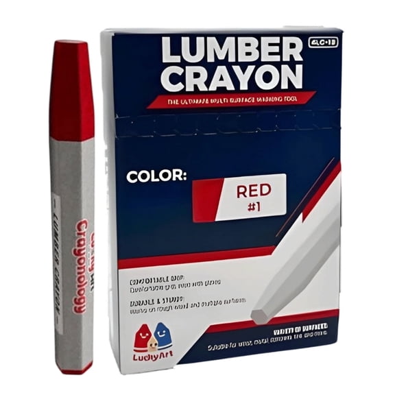 Lucky Art Crayonology Lumber Crayons – Red, Pack of 12 | Hexagonal Construction Marking Crayons for Wood, Concrete, Asphalt, Metal | Durable, Smudge-Free, Break-Resistant