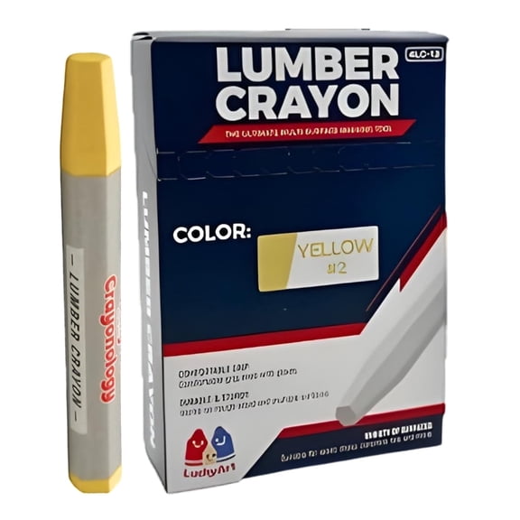 Lucky Art Crayonology Lumber Crayons, Yellow, Pack of 12, Hexagonal Marking Crayons for Wood, Concrete, Asphalt, Metal