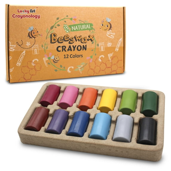 Lucky Art Natural Beeswax Crayon 12 Colors, Toddler Crayons, Non Toxic, Safe for Toddlers, Kids and Children, 12 Piece Count