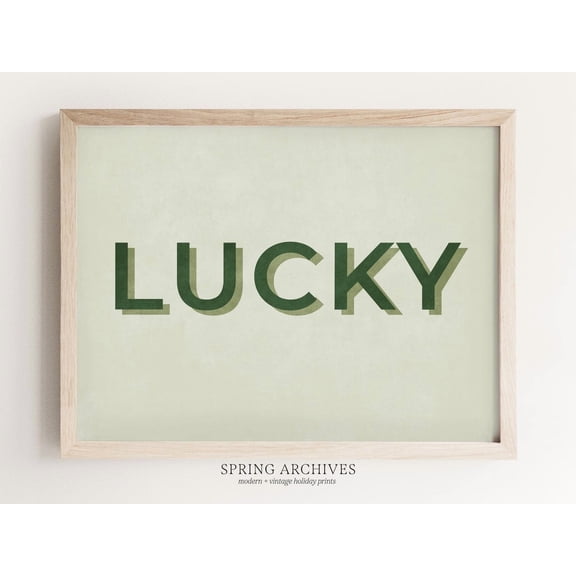 Lucky Art Poster, Modern St Patrick'S Day, Green Wall Art, St Patricks Day Home Decor, Typography Horizontal Poster, Stretched Canvas Size 16x24 F03.1.14l2248