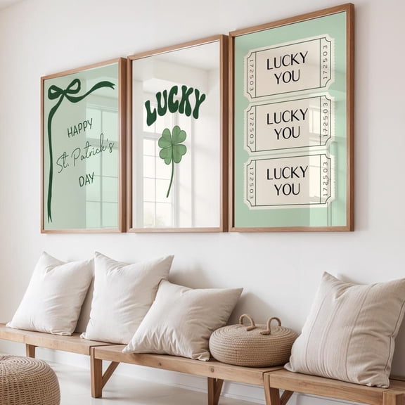 Lucky Art Print St Patricks Day Gallery Green Irish Luck Poster Set 3 Stretched Canvas 16x24