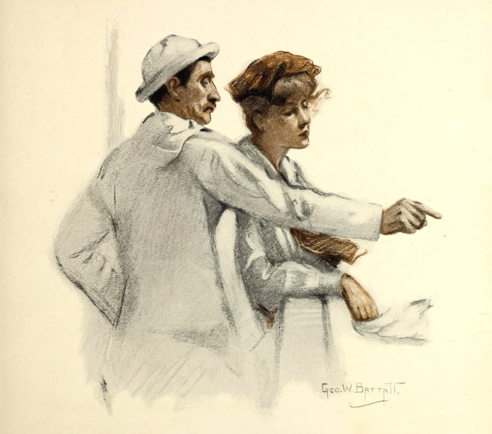 Lucky Bag 1913 Couple on boat Canvas Art - George W Barratt (18 x 24)