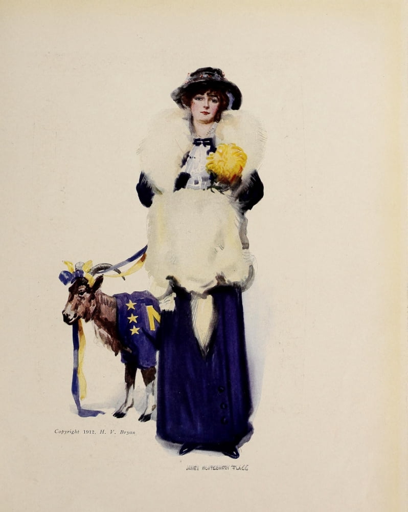 Lucky Bag 1913 Lady with goat Canvas Art - James Montgomery Flagg (18 x 24)