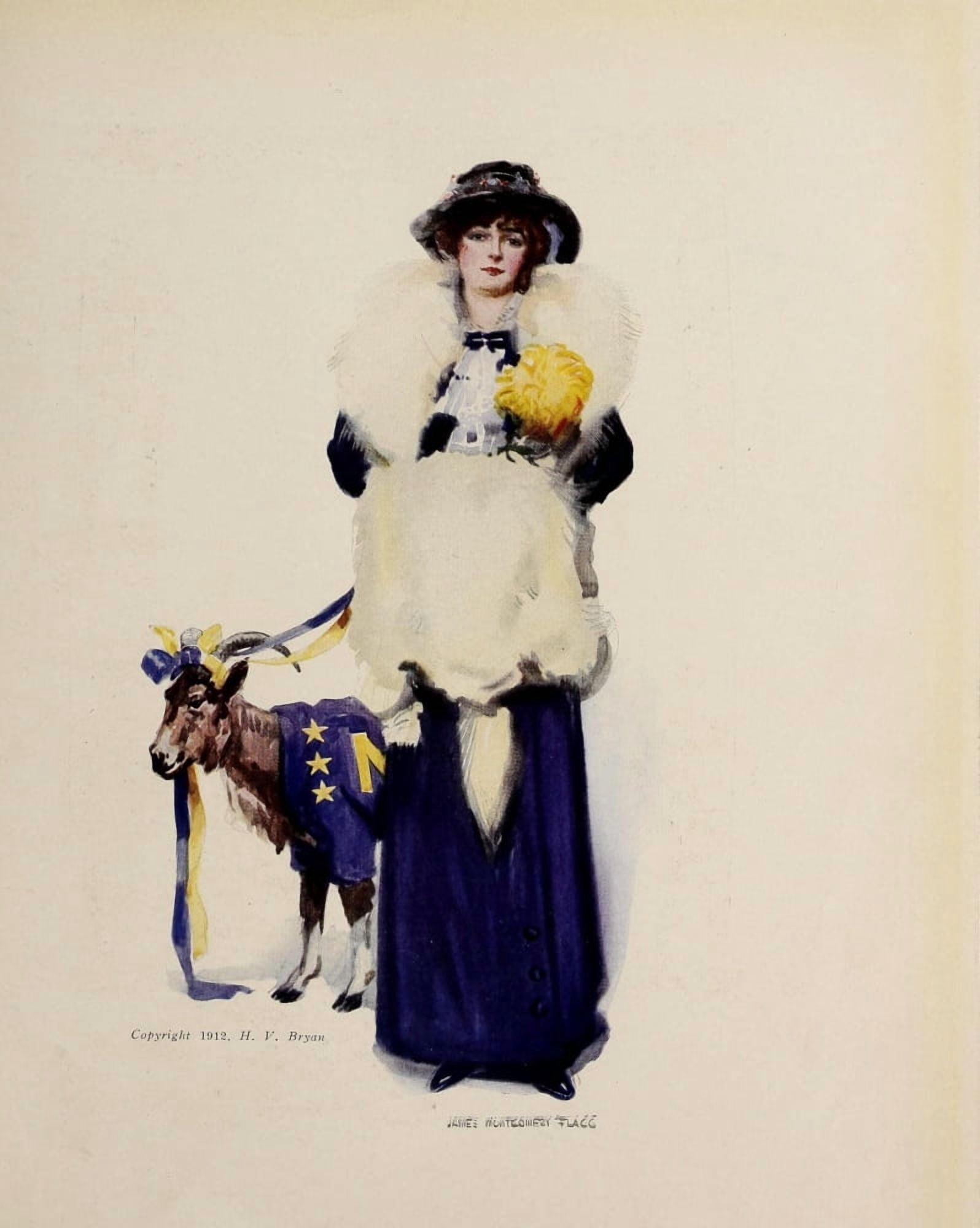Lucky Bag 1913 Lady with goat Canvas Art - James Montgomery Flagg (24 x 36)