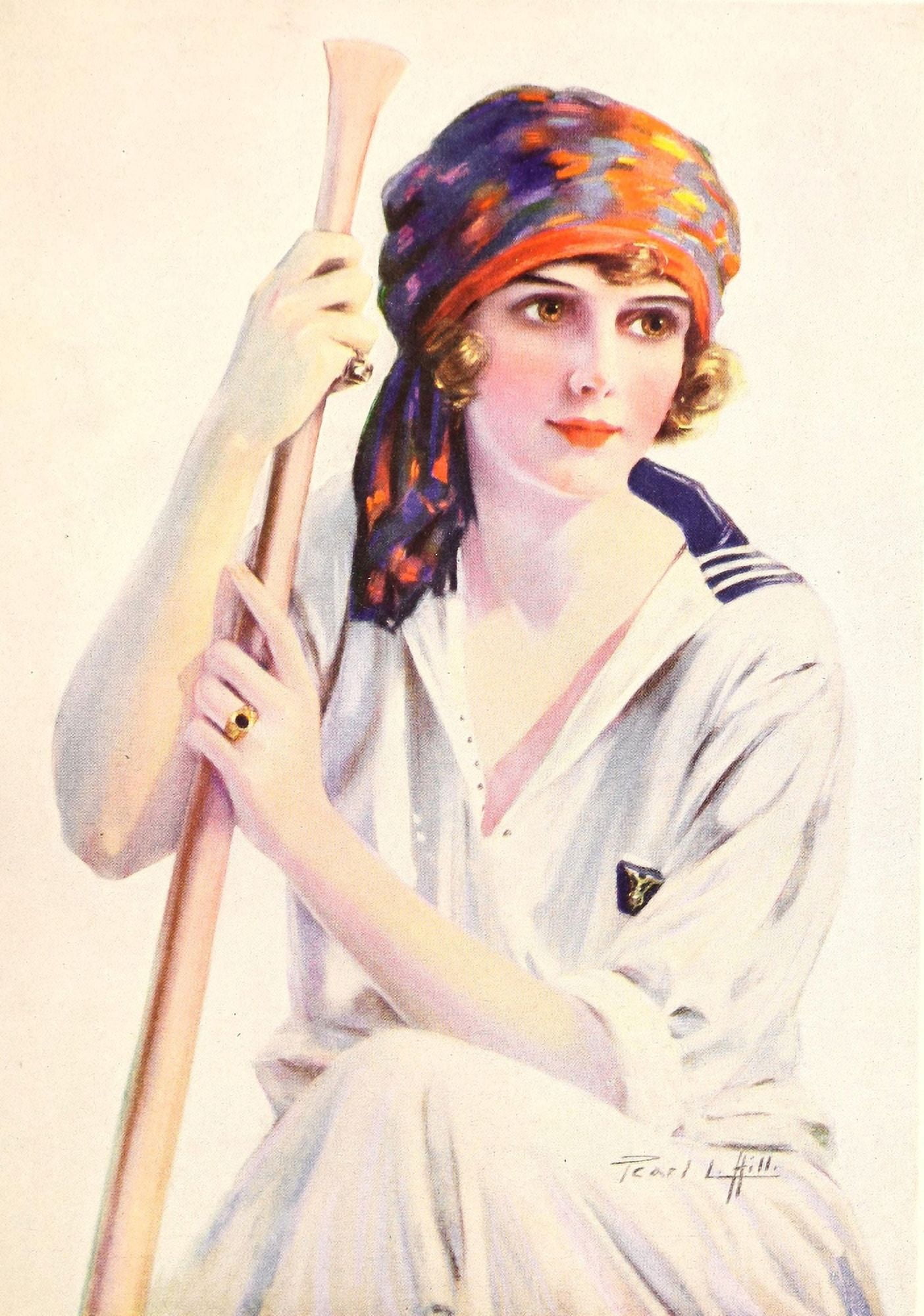 Lucky Bag 1925 Girl with scarf Canvas Art - Pearl L Worthington Hill (24 x 36)