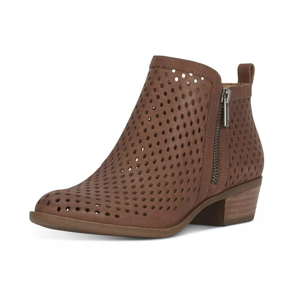 Lucky Brand Basel3 Sesame suede Side Zip Perforated Leather Block Heel Booties (Toffee Perf, 8.5)