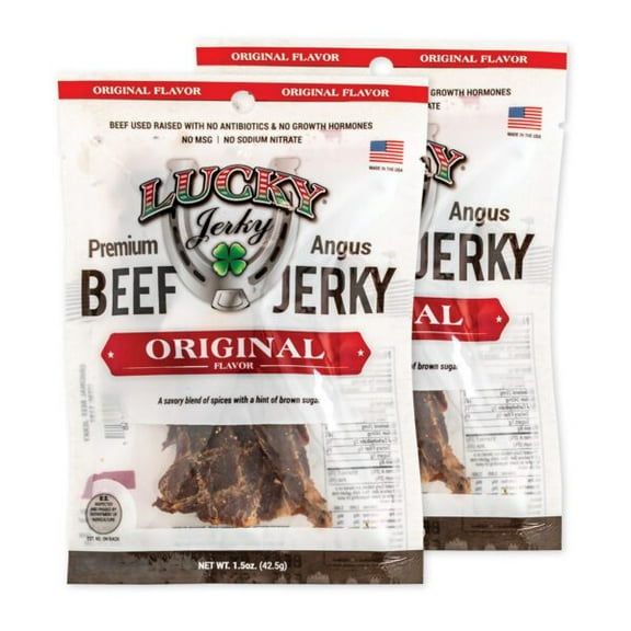 Lucky Beef Jerky 1.5oz Original Slab - High Protein Snack - 2 Pack