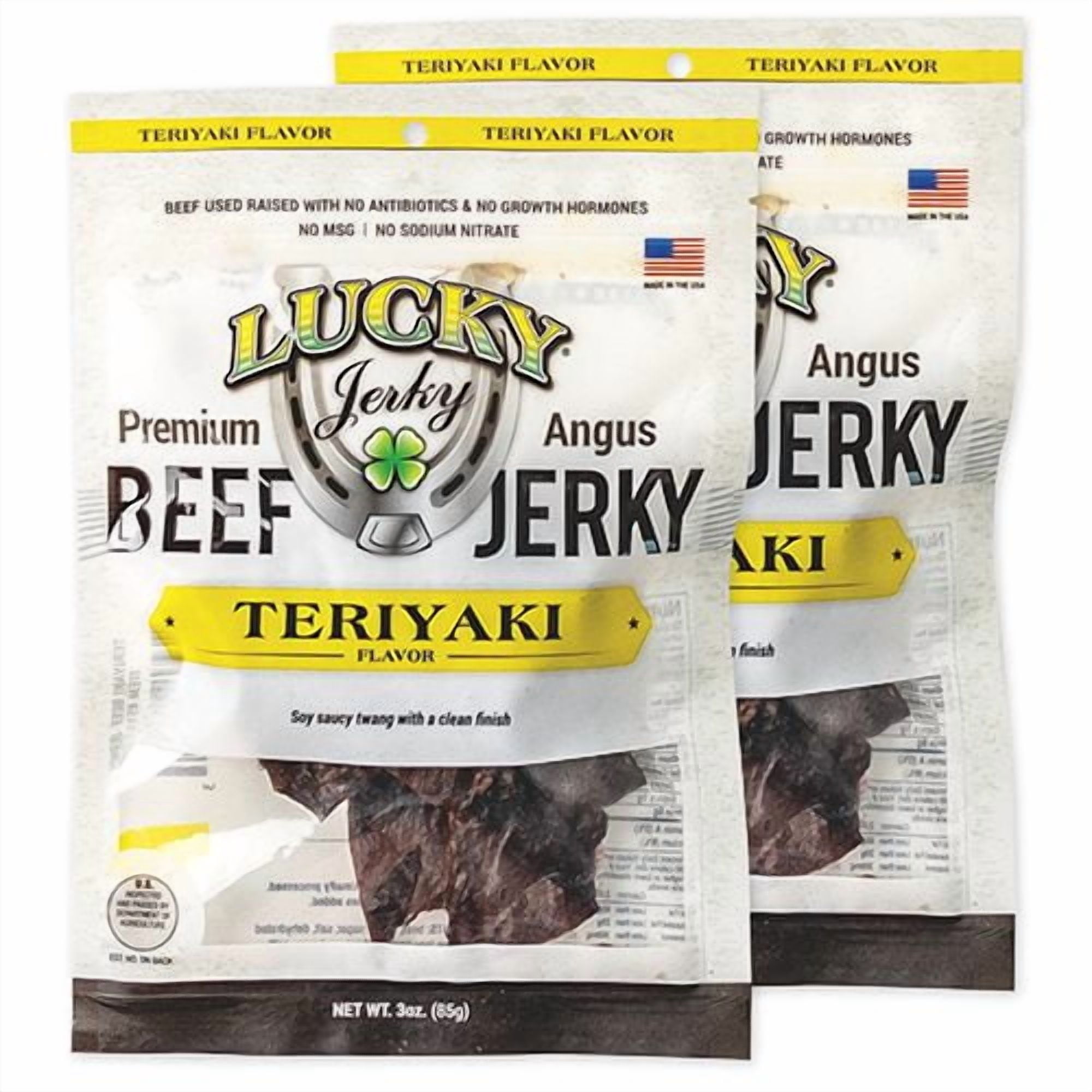 Lucky Beef Jerky 3oz Teriyaki Slab Jerky - 4 Pack, High Protein Snack