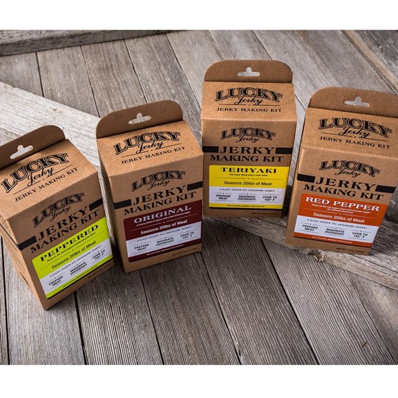 Lucky Beef Jerky DIY master pack - 4 flavors (Peppered, Teriyaki, Original, Red Pepper) - Seasoning it for 80 lbs of meat