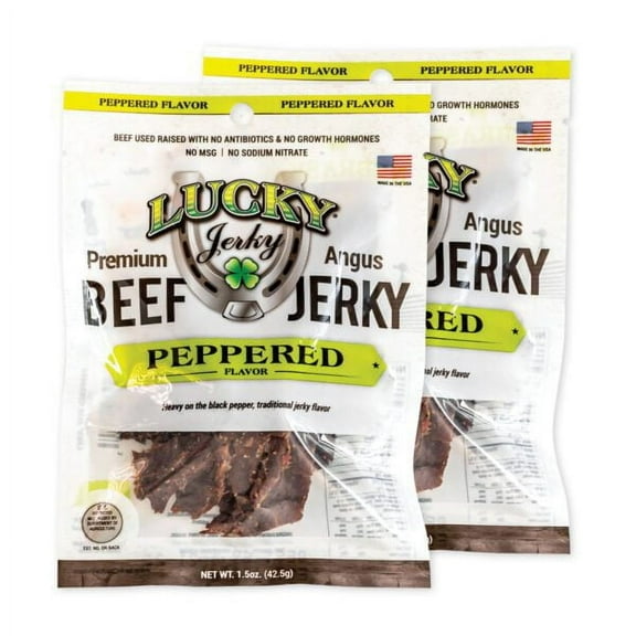 Lucky Beef Jerky - Peppered Beef Jerky 1.5oz Slab - 8 Pack High Protein Snack