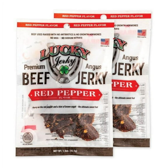 Lucky Beef Jerky Red Pepper Slab, No Antibiotics, High Protein, 1.5 oz bags - 8 Pack