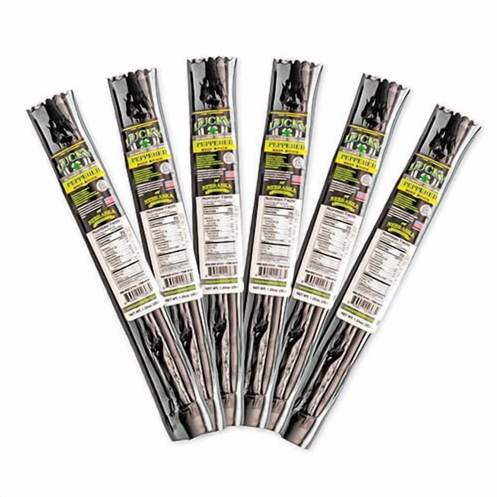 Lucky Beef Jerky Sticks, Peppered, 12 Pack - 1.25 oz, All Natural Premium Snacks