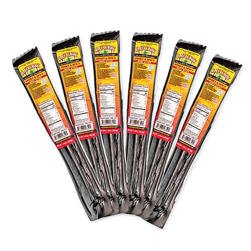 Lucky Beef Jerky Sweet & Spicy Beef Sticks, High Protein Snacks, 12 Pack, 1.25 oz