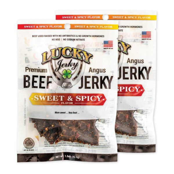 Lucky Beef Jerky Sweet & Spicy Slab Jerky - 1.5oz Bag - 4 Pack - High Protein Snack, Perfect for On-the-Go