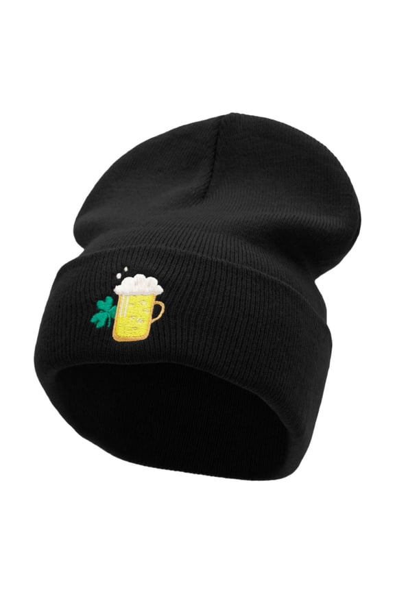 Lucky Beer Embroidered 12 Inch Long Knitted Beanie - Black OSFM