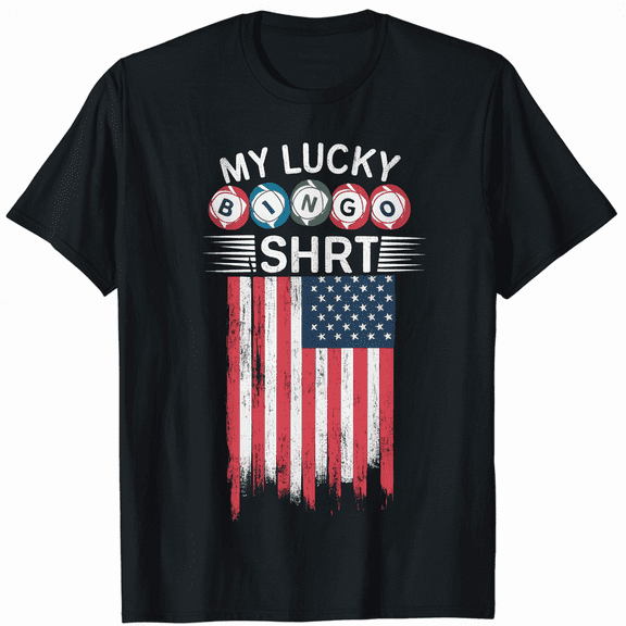 Lucky Bingo Distressed US Flag Patriotic Men Graphic T-Shirt