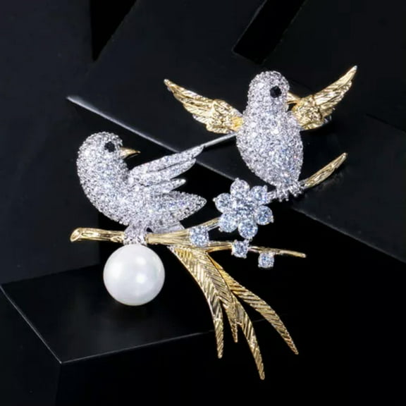 Lucky Bird Design Cubic Zirconia Big Brooch for Women Jewelry