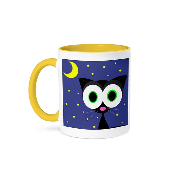 3dRose, Lucky Black Cat, 15oz Two-Tone Yellow Mug