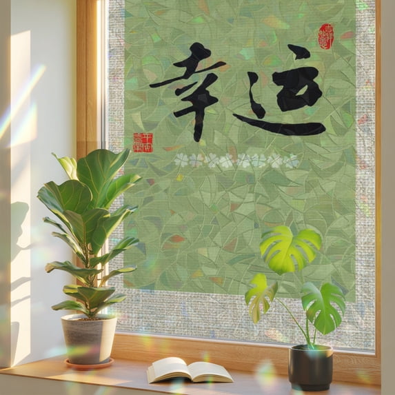 Lucky Blessing Window Privacy Film, Chinese Calligraphy Oriental Art ...