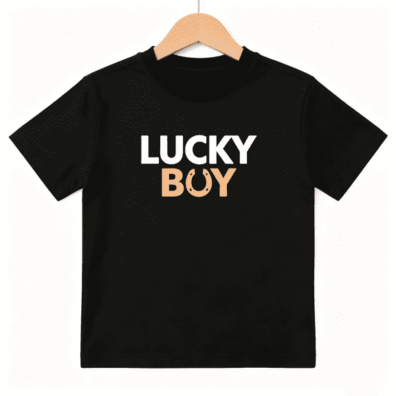 Lucky Boy Boys Graphic Print T-Shirt, Minimalist Bold Text Fashion Tee 100% Cotton Kids Short Sleeve Tee
