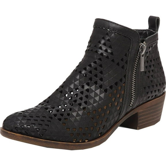 Lucky Brand Basel 3 Black Lugo Perforated Cut out Low Cut Ankle Designer Booties (Black Lugo, 6)