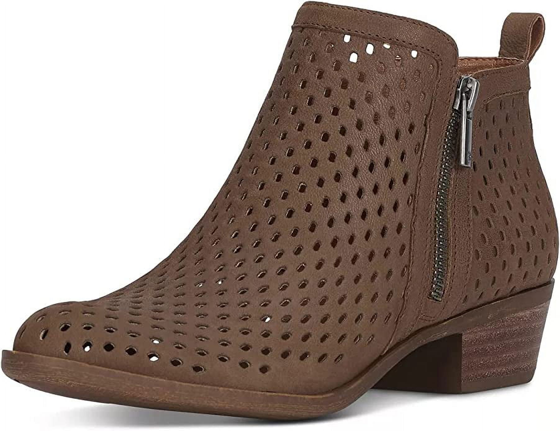 LUCKY BRAND Womens Brown Pull Tab Padded Perforated Basel Almond Toe Block Heel Leather Booties 9 M Walmart