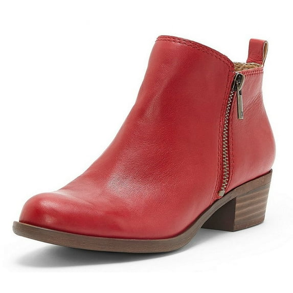 Lucky Brand Basel Garnet Red Leather Low Block Heel Fashion Ankle Booties Wide (Garnet Red, 12)