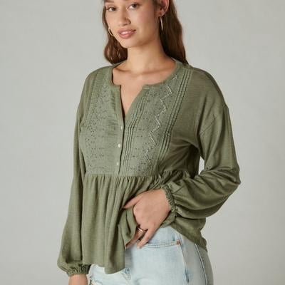 Lucky Brand Beaded Embroidered Pintuck Peplum Top - Women's Clothing Peplum Tops