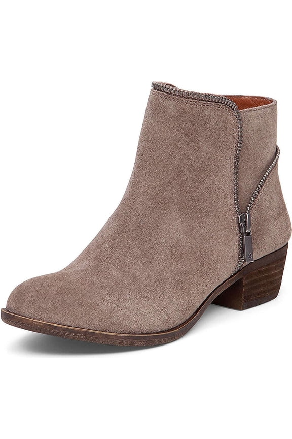 Boide Taupe Suede Brindle Block Low Heel Zipper Fashion Ankle Boots (Taupe Suede, 6)