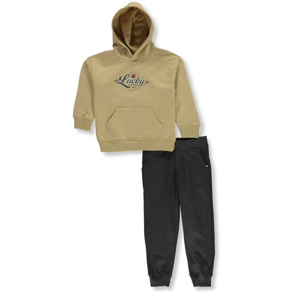 Lucky Brand Boys' 2-Piece Joggers Set Outfit Color: tan/gray Size: 2t