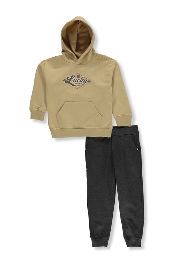 Boys' 2-Piece Joggers Set Outfit Color: tan/gray Size: 6