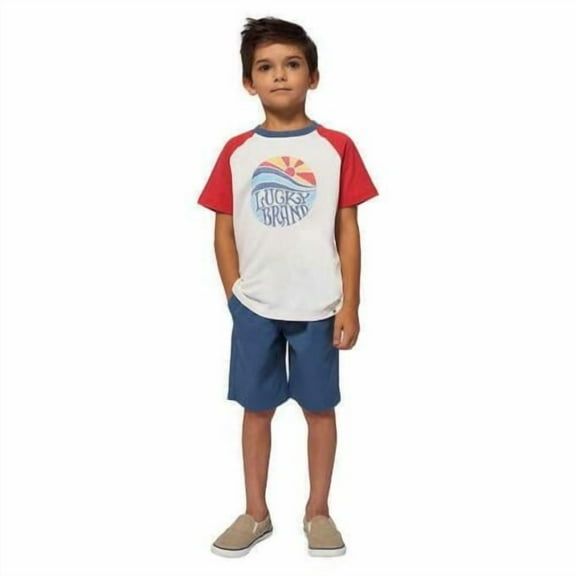 Lucky Brand Boys Shirt/Shorts Set (White/Navy, 6y)