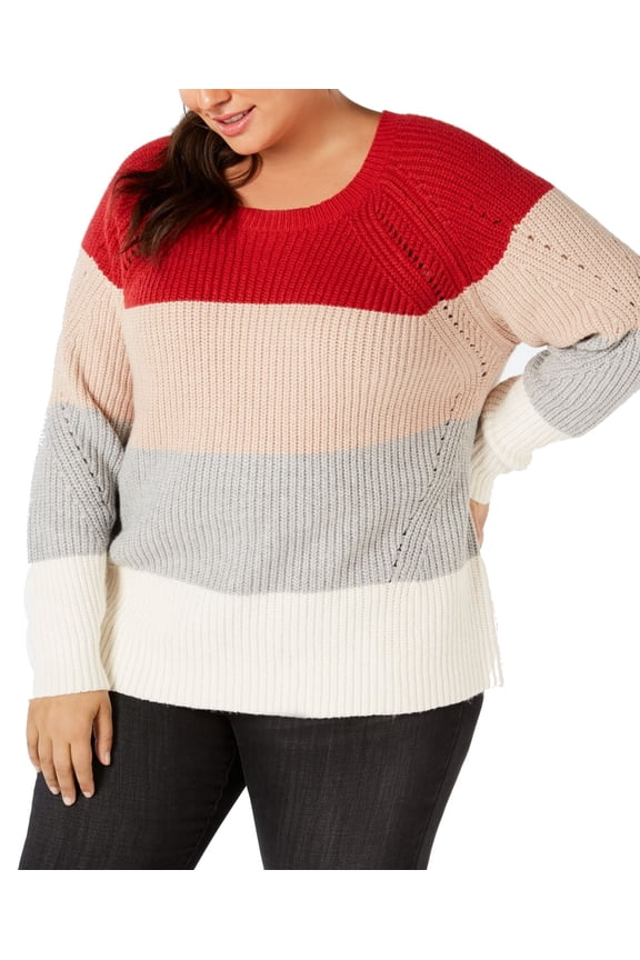 Colorblock Pointelle Detail Sweater Multi 2X